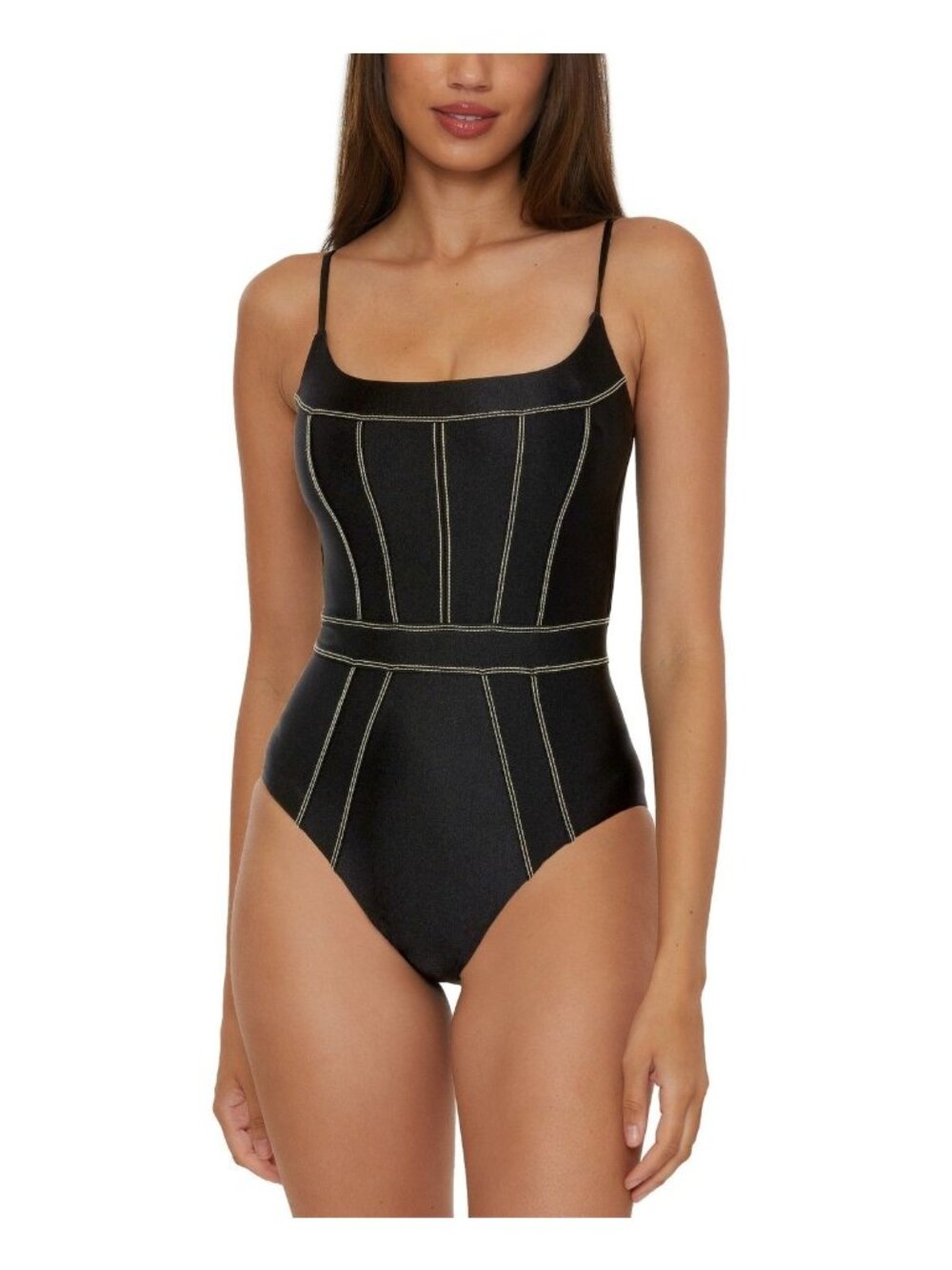 Becca Women's Color Sheen Corset-Seamed One-Piece Swimsuit, Black, Sz. S